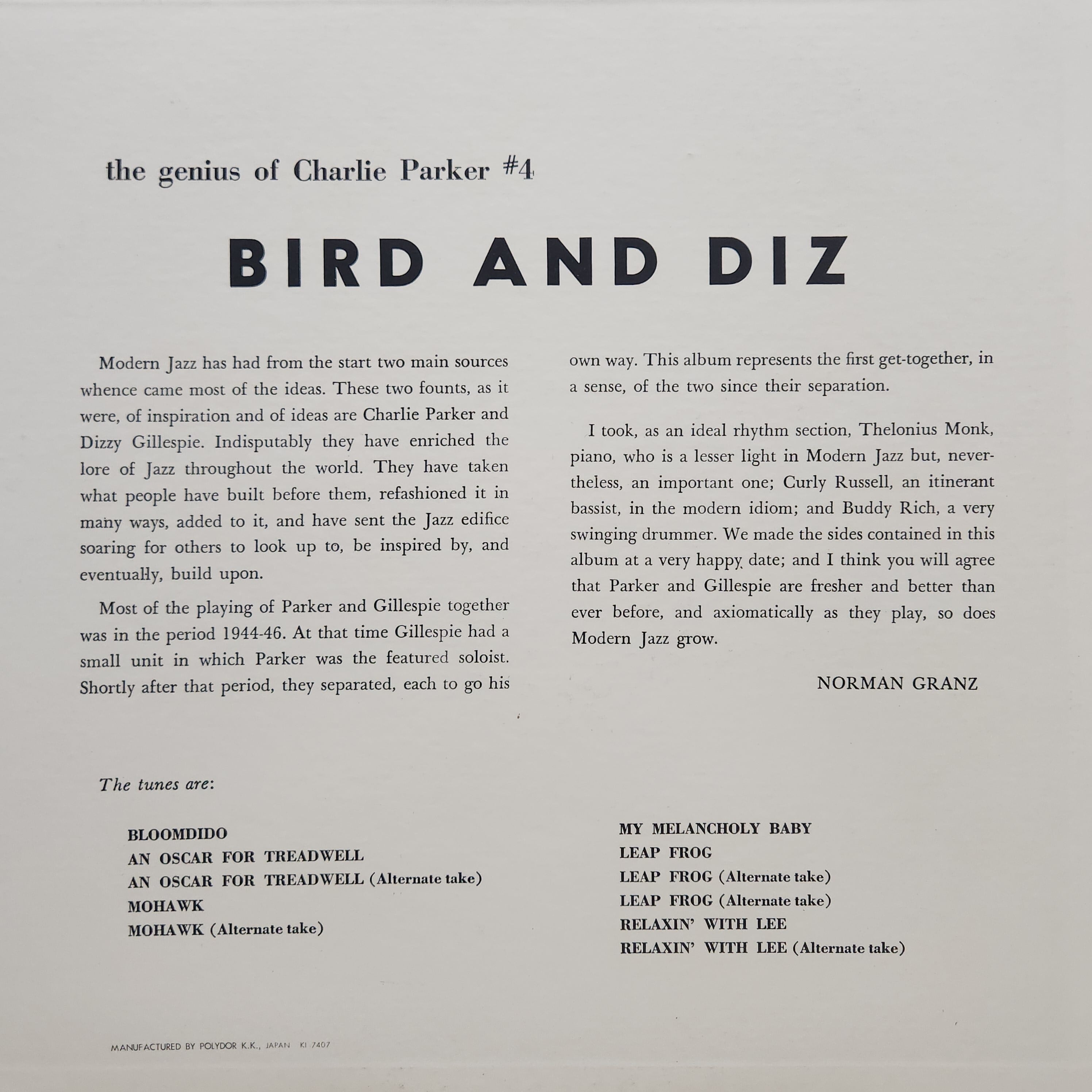 Charlie Parker And Dizzy Gillespie / Bird And Diz [MV 2503] - 画像2