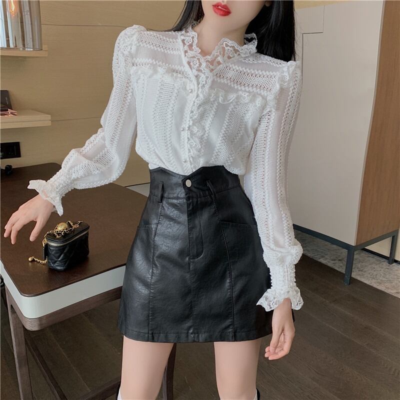 オータムレディースレースシャツ トップス ハイウェストウェストスカート スタイル 秋物 ドラファッションホール69178569481