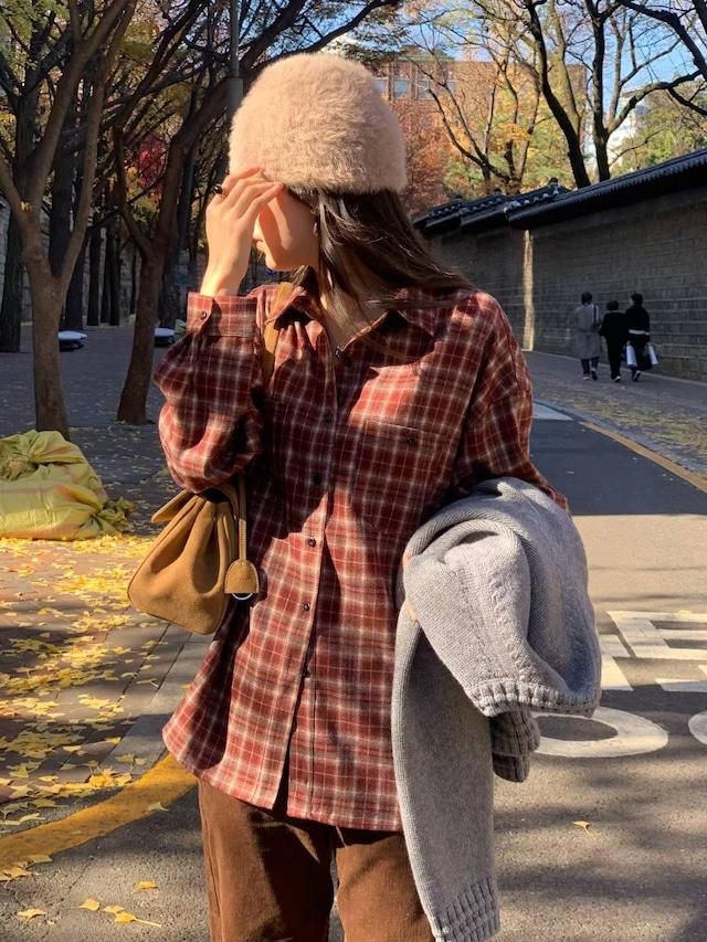 (予約) AREING / Tan check shirt 3color