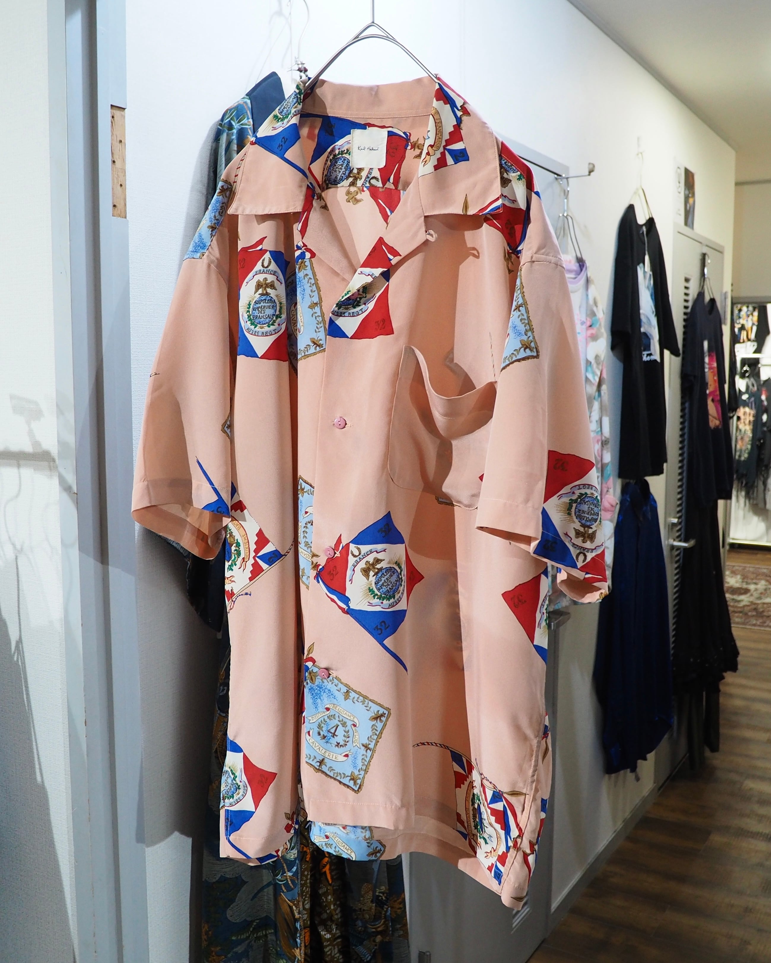 1990s " Karl Helmut " Flag pattern Design vintage SS open Collar shirt
