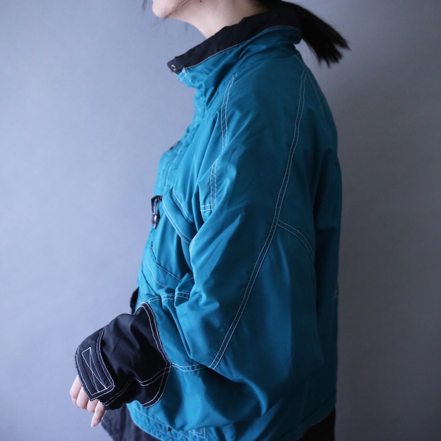 stitch work multi zip and pocket tech design loose silhouette jacket