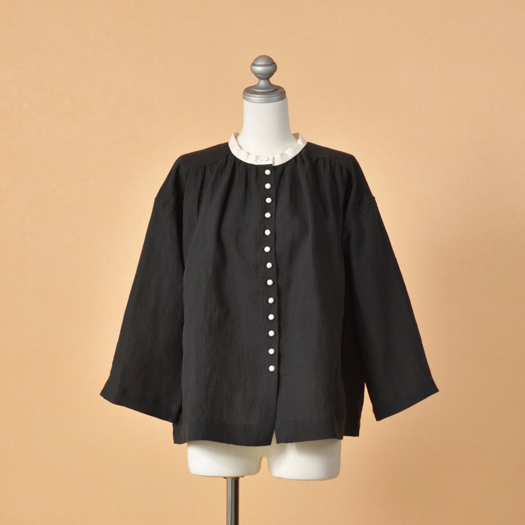 MAGALI マガリ ベルギーリネン・アンティーク・ブラウス・ブラック