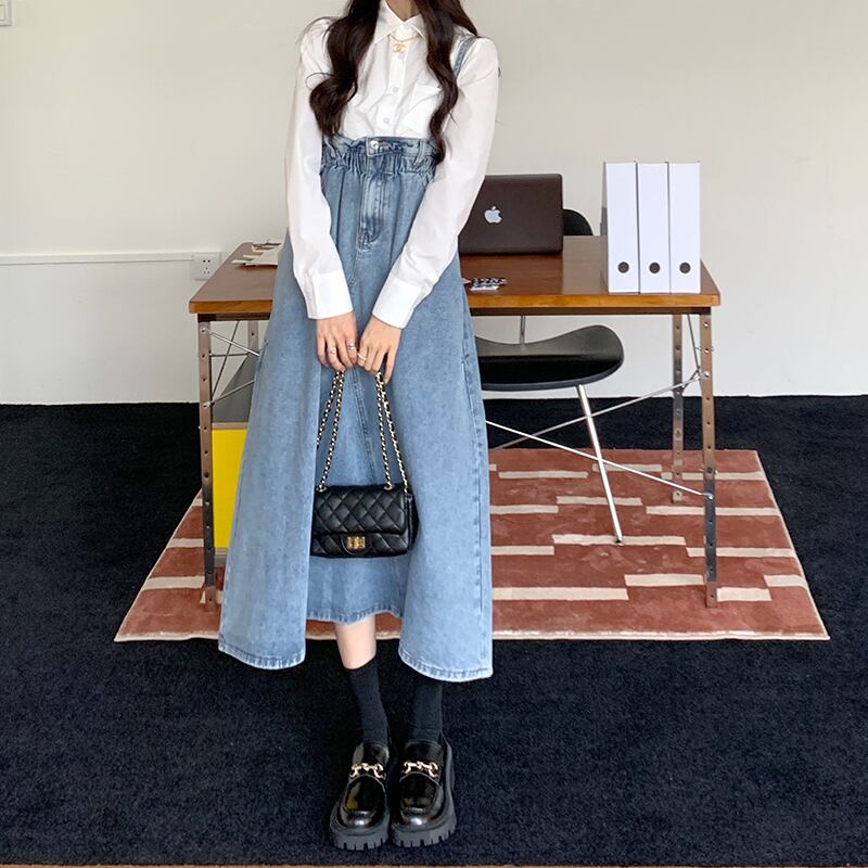 スカート レディース デニムスカート ジャンパースカート ミディアム丈 Aライン ハイウエスト サスペンダー ノースリーブ 袖なし ウエストゴム デニム かわいい 大人可愛い シンプル カジュアル 大人 上品 おしゃれ キュート ガーリー 個性的 S M L ゆったり ブルー 無地 オールシーズン 10代 20代 30代 ママ 通勤 学生 通学 デート お出かけ 女子会 着回し 普段使い 送料無料 双子 韓国系 ファッション コーデ スタイル 楽ちん モテ 体型カバー トレンド 流行 インスタ映え レトロ