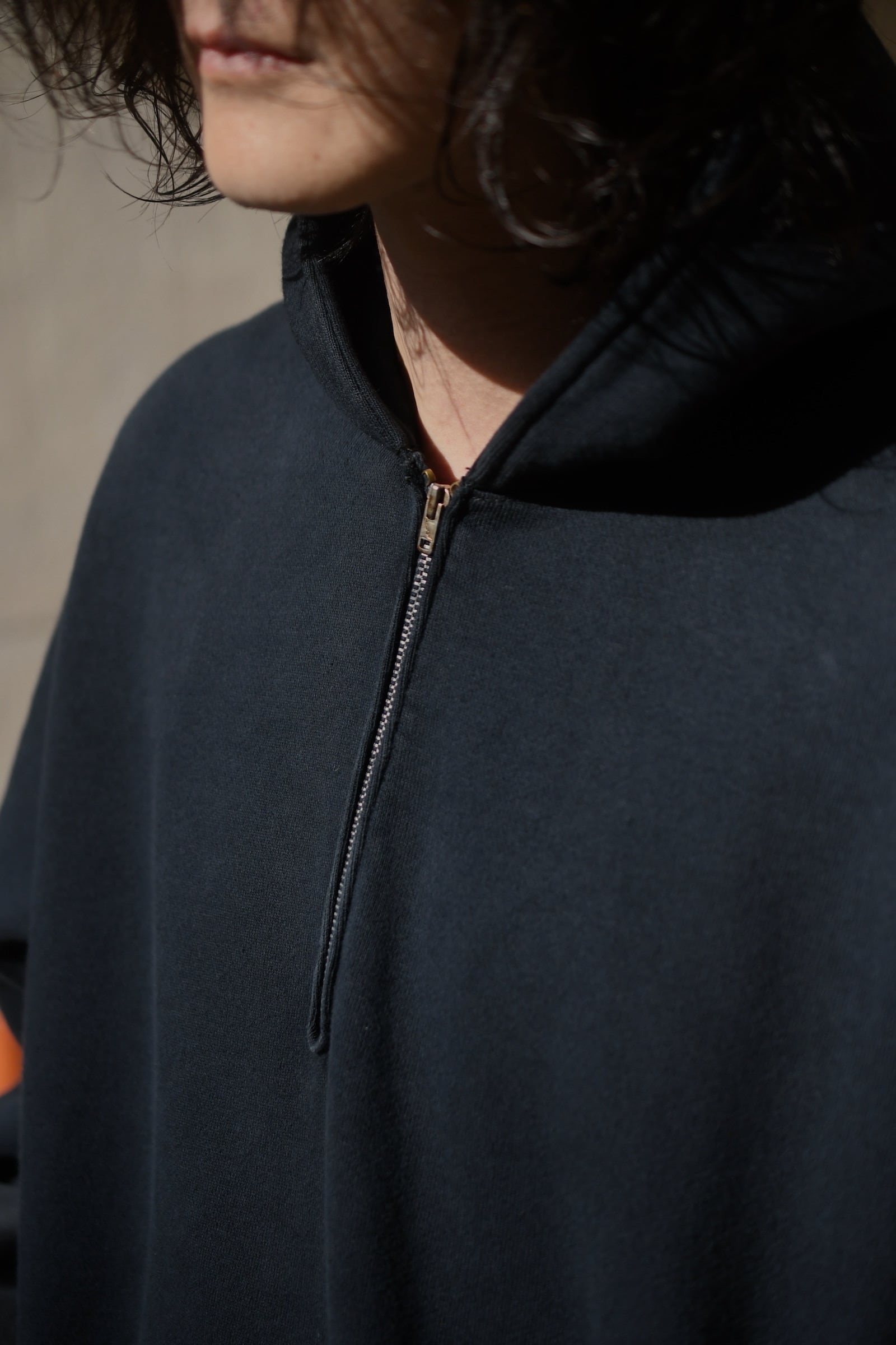 A.PRESSE / Vintage Sailor Hood Half Zip Sweatshirt (Black) | nariwai