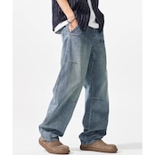 パッチワーク ストレートデニムパンツ af0492