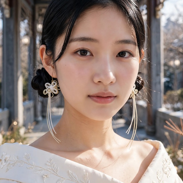 飾り結びピアス「ほこ、ほと、仄の」（白×アイボリー） | 浴衣・着物に軽量快適。日常使いにも。
