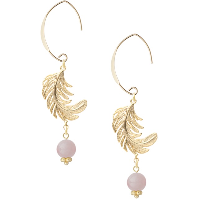 Gold feather earing -light pink- (ピアス)