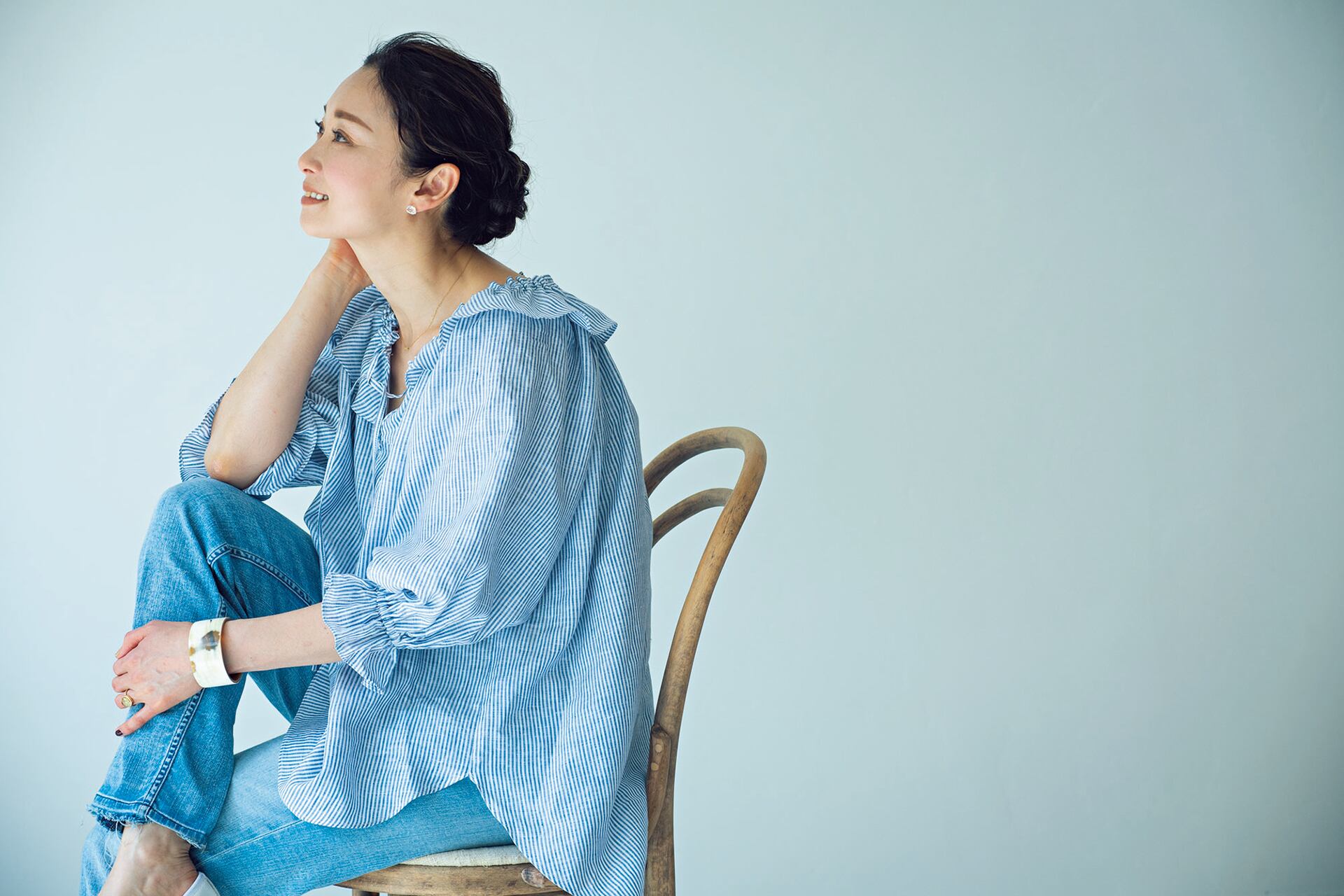 雅姫さん Cloth Cross リネンストライプフリルブラウス 天然生活 Online Shop