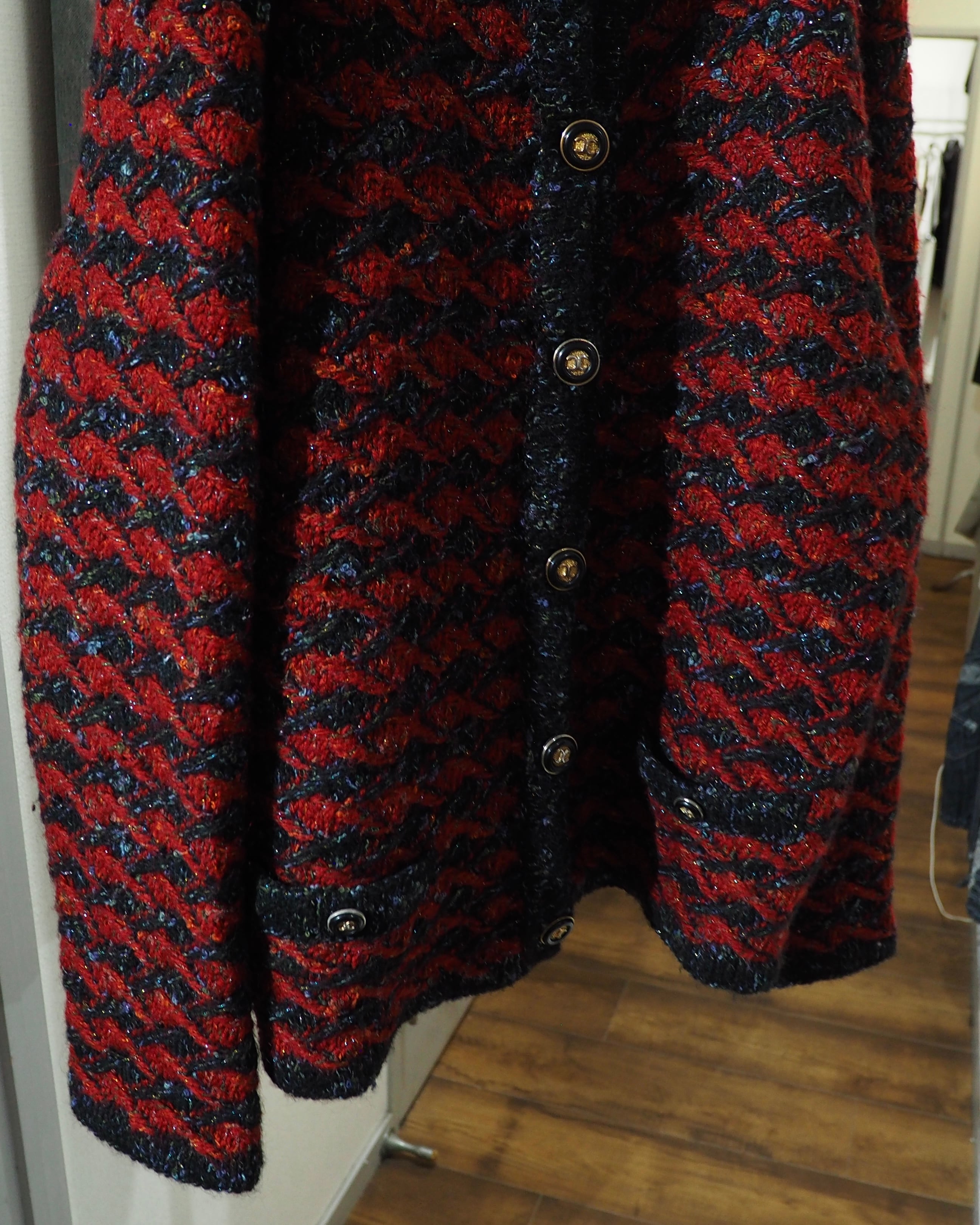 " Unknown " Zigzag Knitting × Luxury Decoration Vintage Wool Cardigan