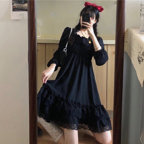 ✞ ダークレースブラック ロング スウィート ステッチ ✞ゴスロリ SM ミリ 甘ロリ クラロリ 和ロリ エレガント 黒ロリ 姫ロリ 華ロリ BB-BB56581429222