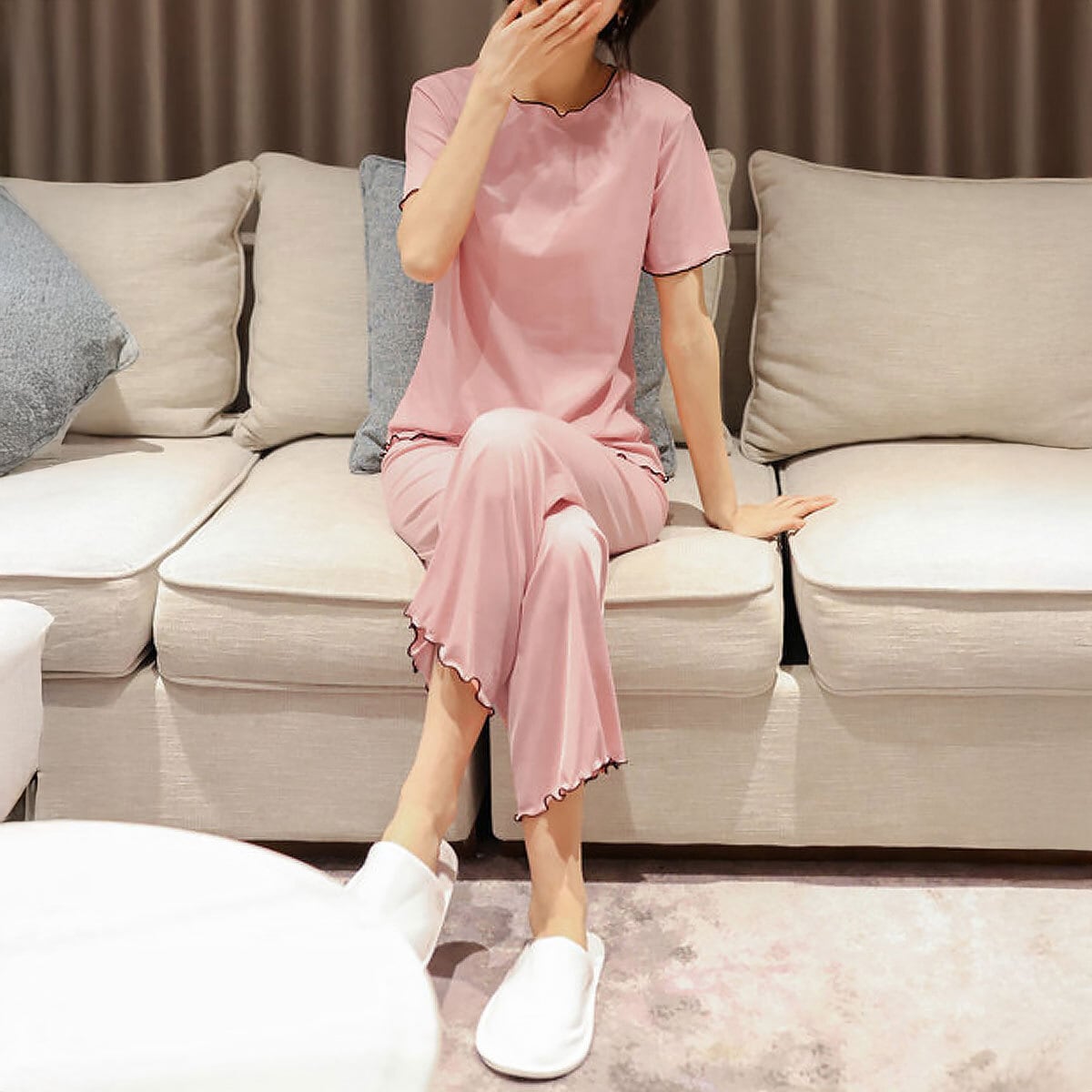 パジャマ セットアップ レディース 春夏 韓国 ルームウェア 接触冷感 リラックス 涼しい ゆったり きれいめ 部屋着 大人 かわいい メロウフリル 通気性 薄手 冷感 大人可愛い 大人女子