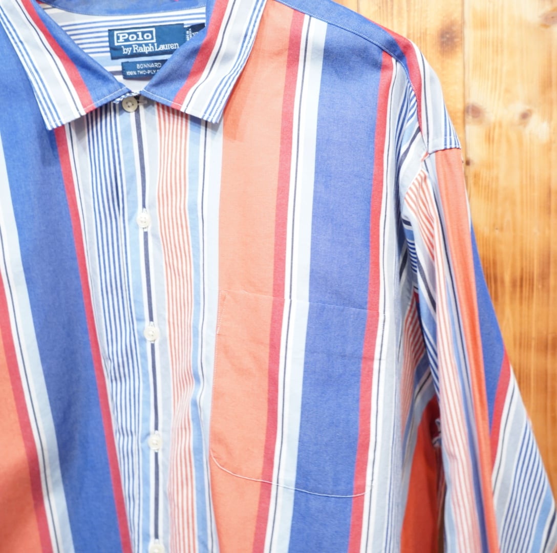 90s ralphlauren bonnard ストライプ 長袖シャツ XXL/開襟シャツ 90s ralphlauren bonnard ストライプ 長袖シャツ XXL/開襟シャツ