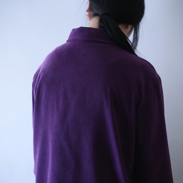 beautiful fabric switching design box silhouette fake suede shirt jacket