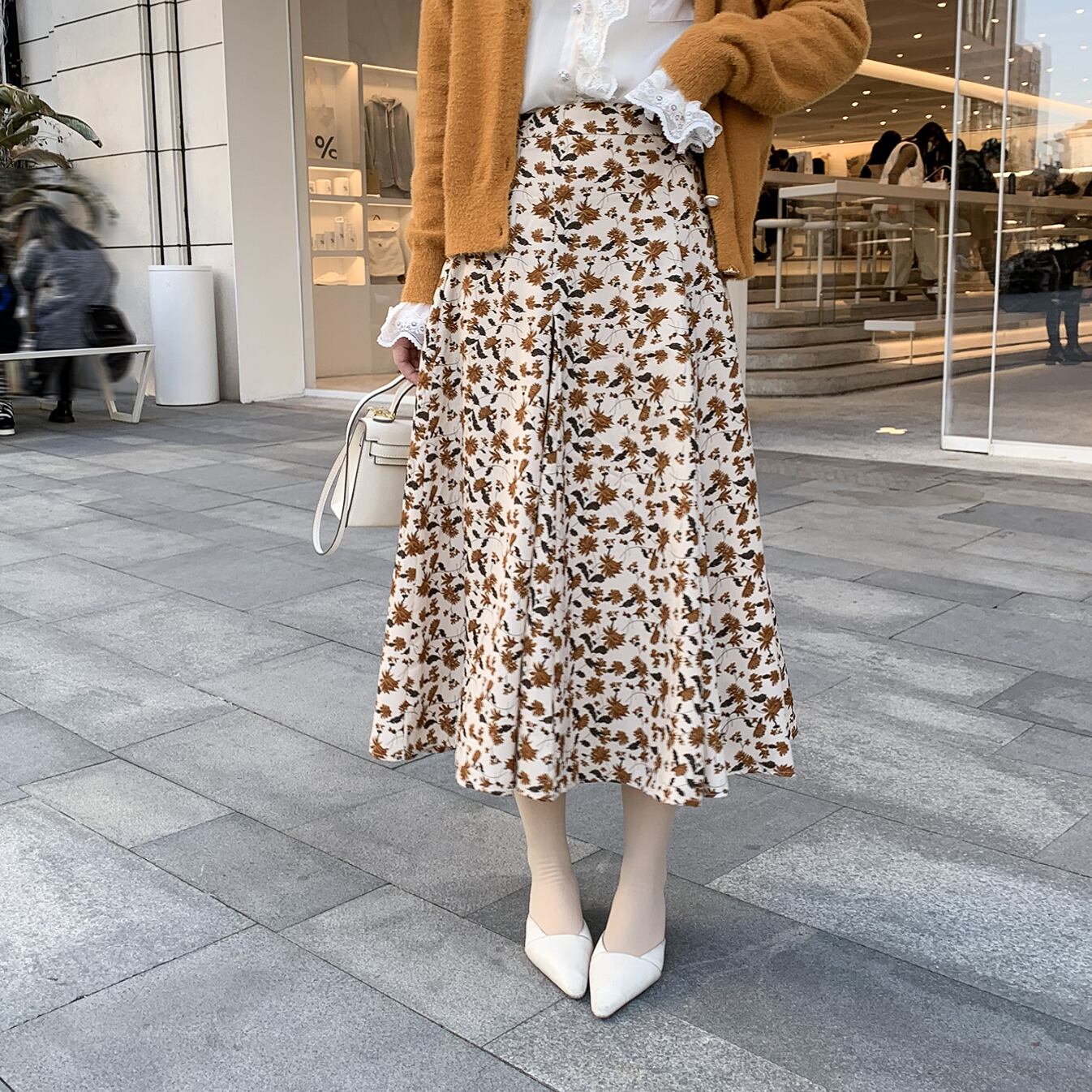 ウェストフローラルスカート スプリングスタンダードスリムAライン レトロ エレガント 春物 花柄 6Du_Shop_Women12846701740