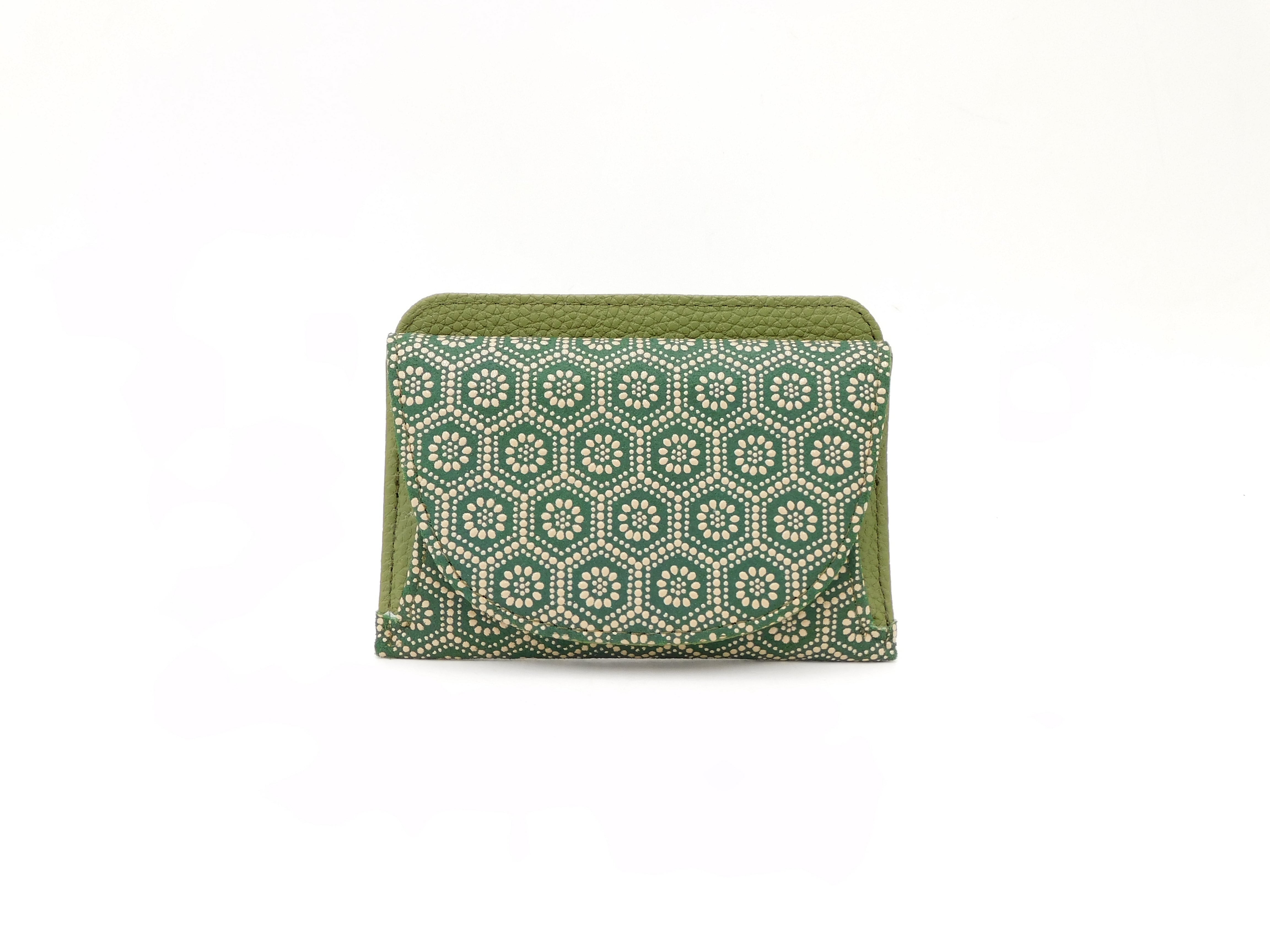 単札入 緑/白 亀甲柄