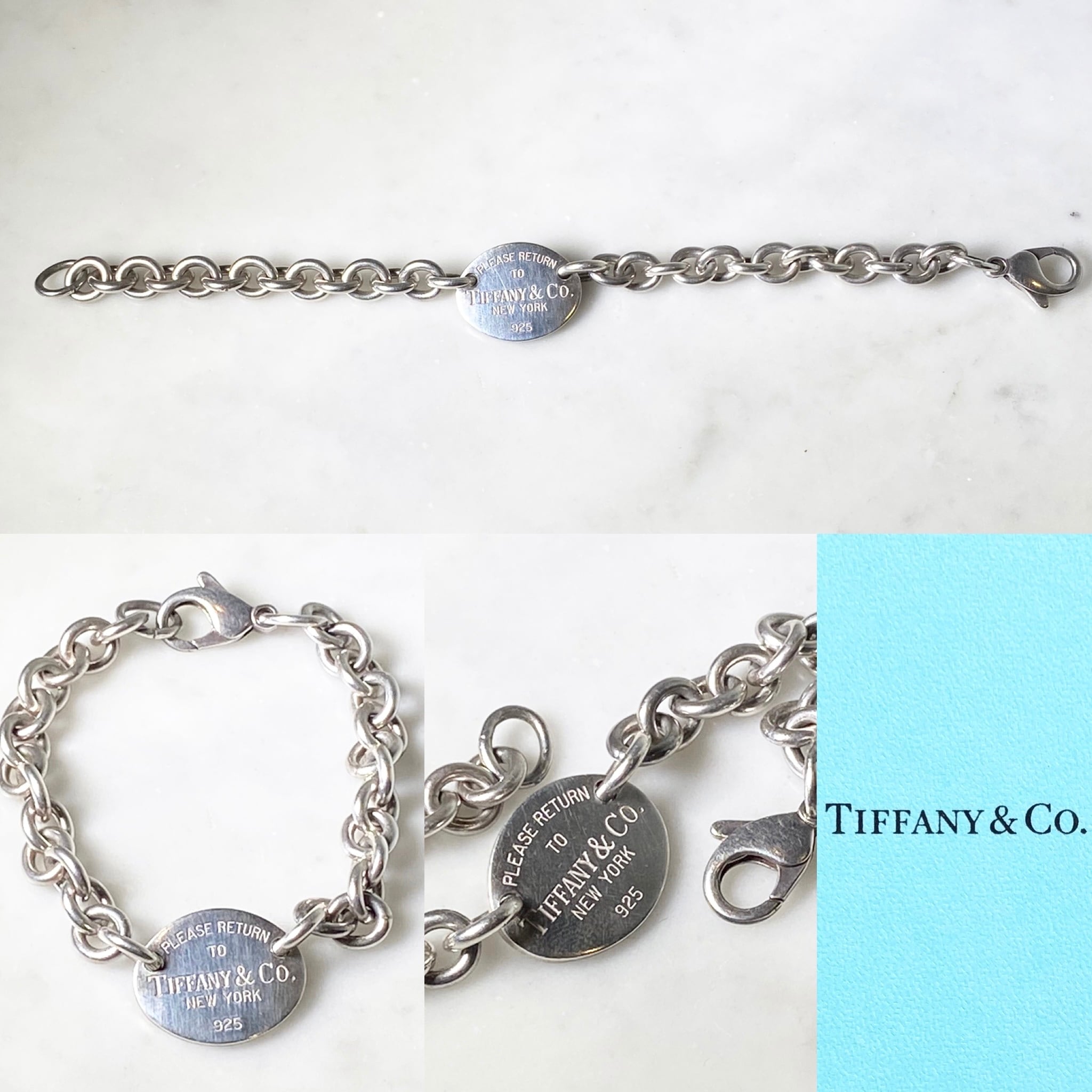 vintage TIFFANY silver link chain bracelet with oval parts “return