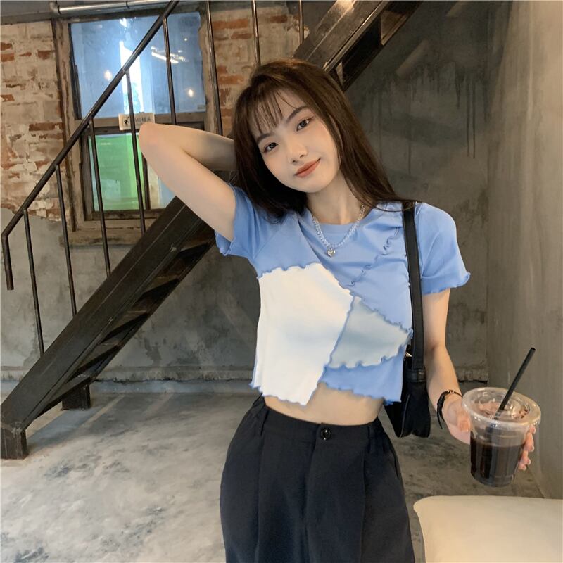 カラースリムショートTシャツ サマートップス 大人ガーリー スウィート キュート カジュアル 夏物 モンロー32431367021