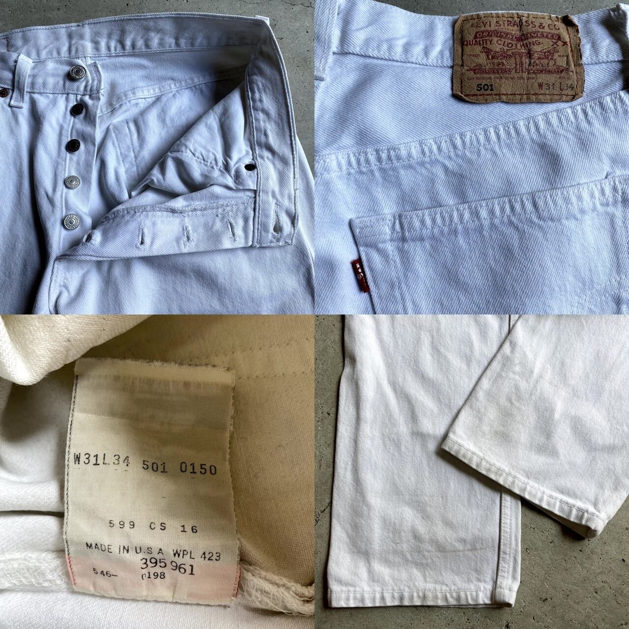 90年代 USA製 Levi's リーバイス 501 ストレート ホワイトデニムパンツ