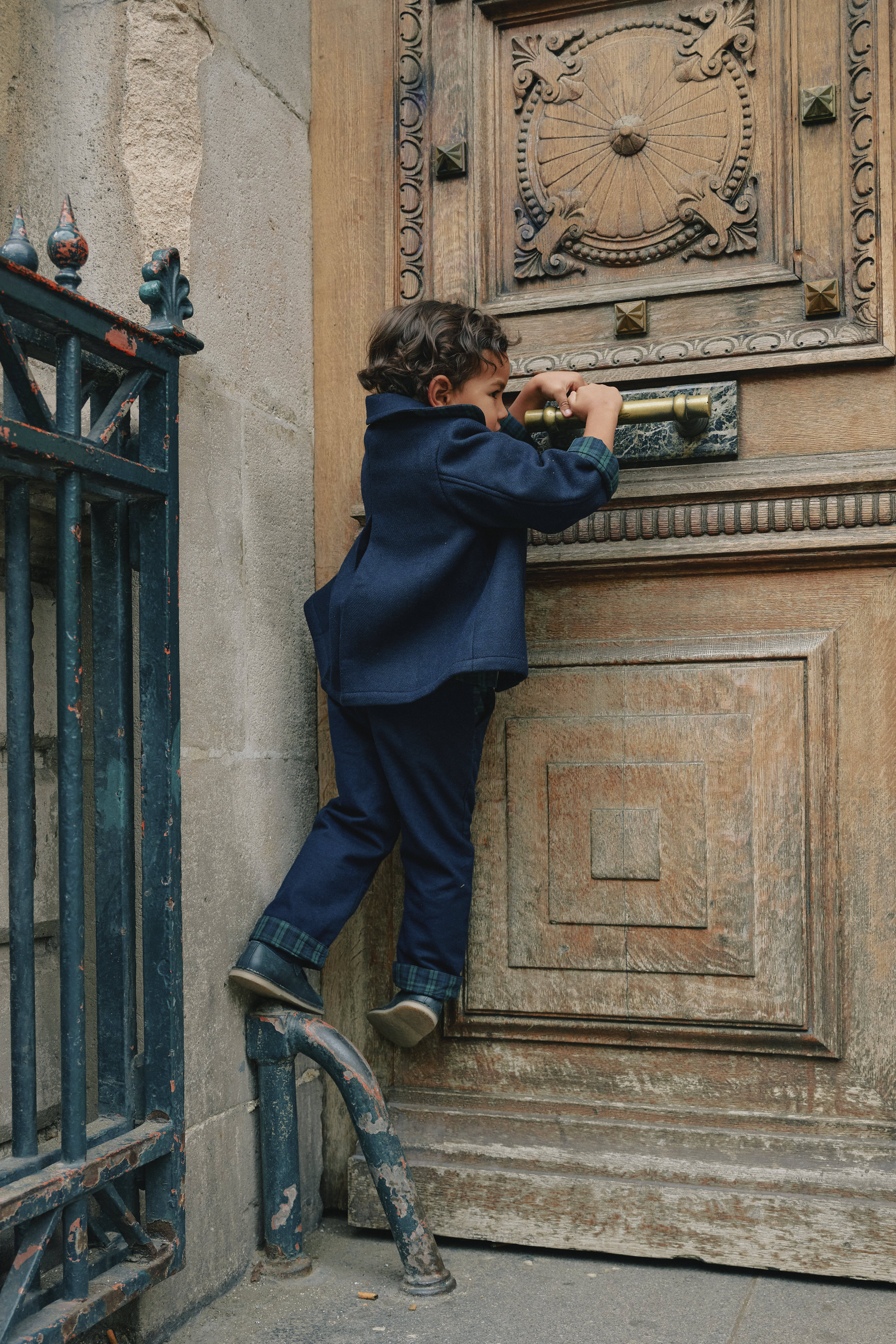 【予約/送料無料】18m-4y / Pants LEBON - blue reversible / Maison Marelle