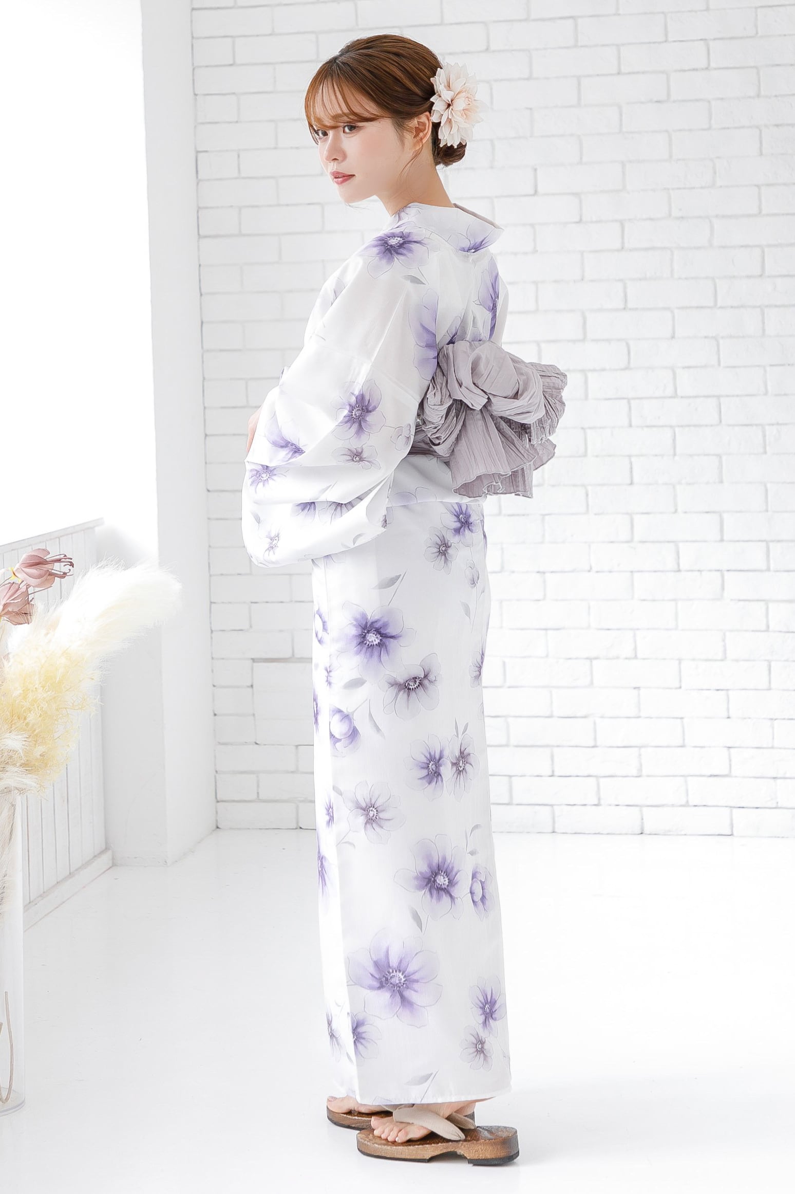 浴衣4点セット藤紫色のポピー花あそび Y4-51 | ANDESIR【アンデジール