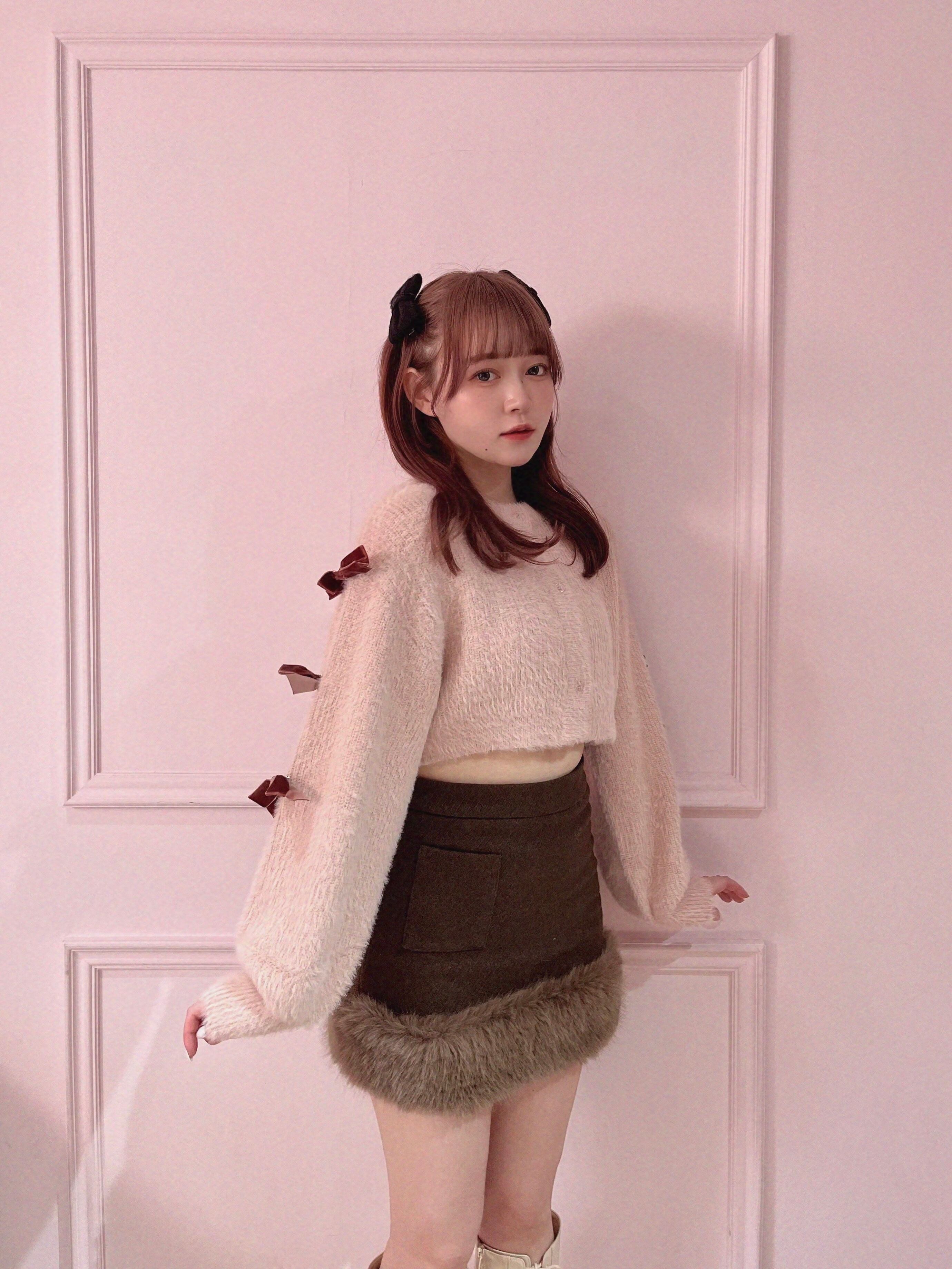 lady fur mini skirt-BROWN