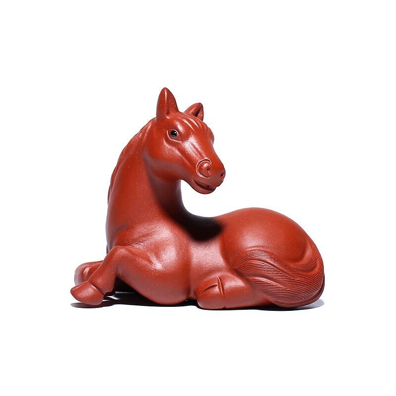 馬 うま 置物 紫砂 ブラウン 茶 レッド 赤 オブジェ 開運 運気アップ