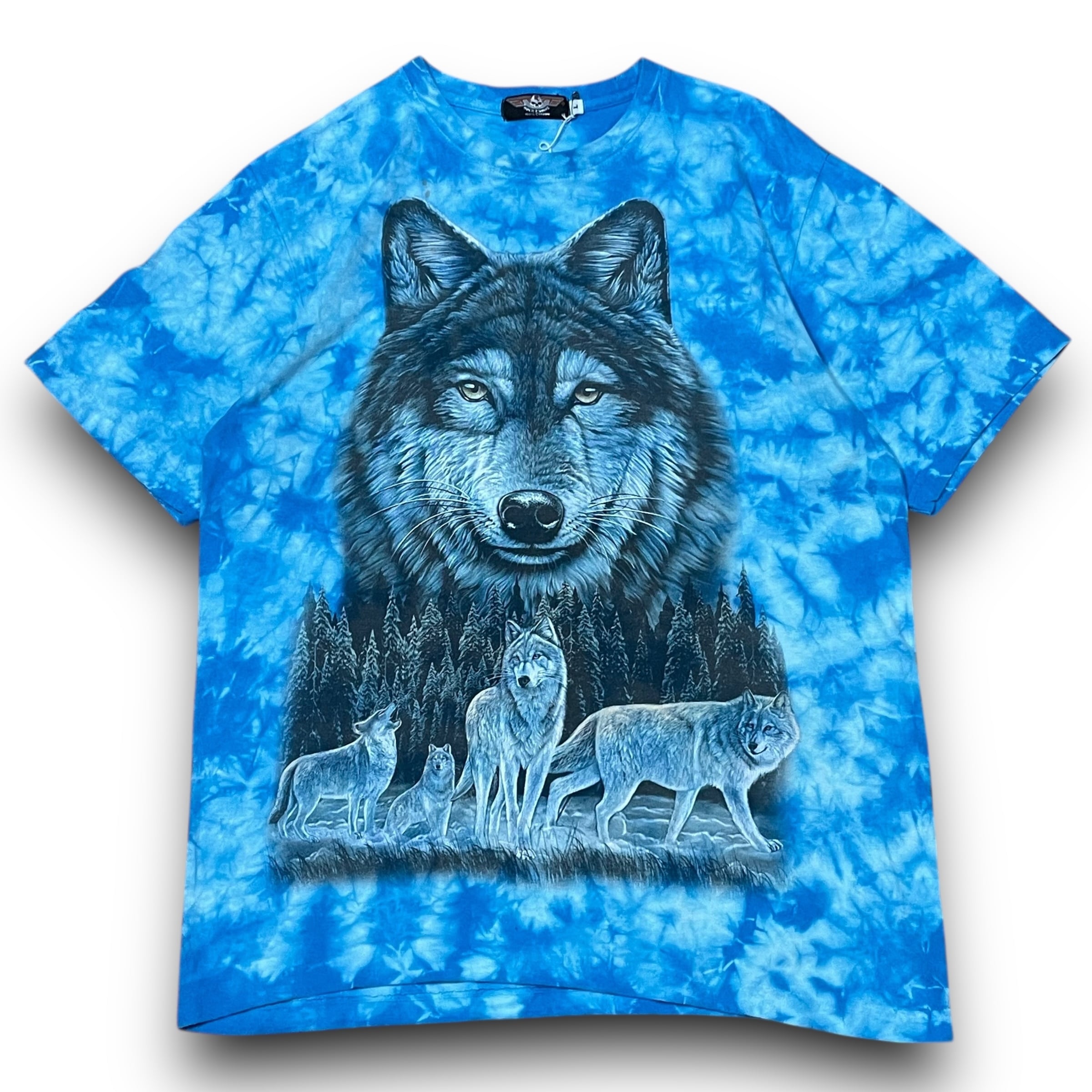 USA【アメリカ古着❗️】Tシャツ　ライオンロゴ　アニマルロゴ　タイダイ柄　青 USA【アメリカ古着】Tシャツ90sアニマル鷹鷲ロゴ国旗タイダイ柄青