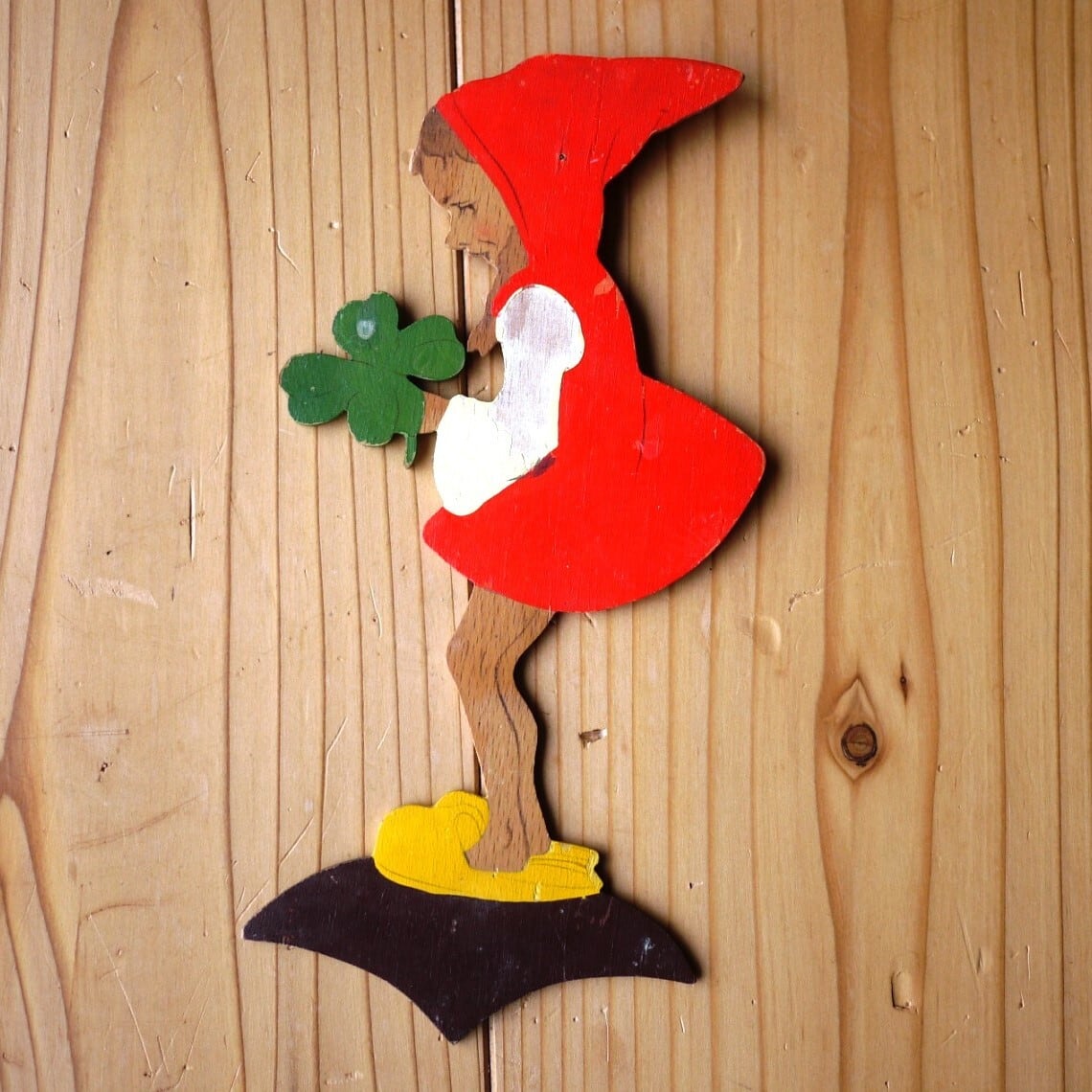 壁飾り板絵 ドワーフとクローバー Märchen-Holzbild