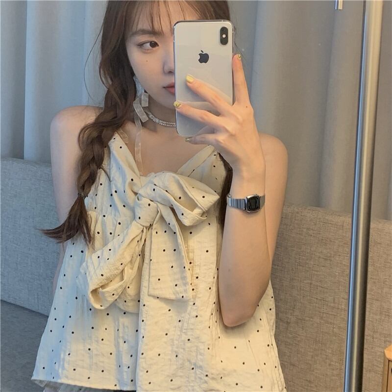 サマーノースリーブトップス リボン 大人ガーリー スウィート キュート カジュアル 夏物 1号婦人22478065341