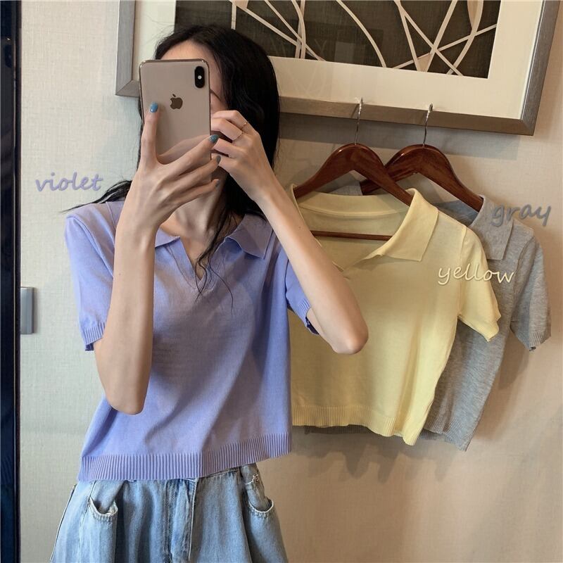 スプリングシャツ カジュアルニットセーター トップス ショートスリムTシャツ 春物 YY-ファッション83557915582