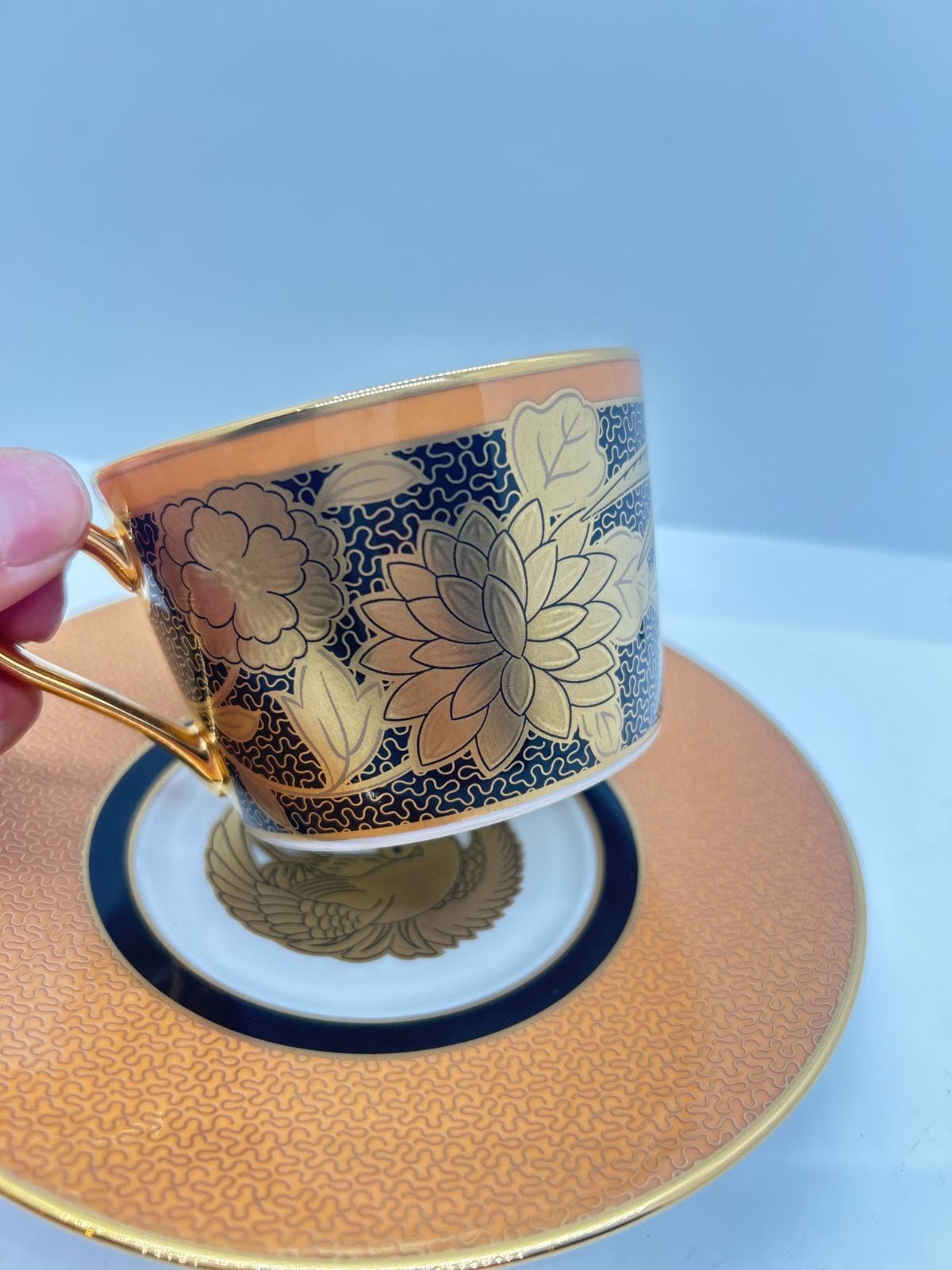 ノリタケ】 オマージュコレクション カプチーノカップ＆ソーサー 橙絵