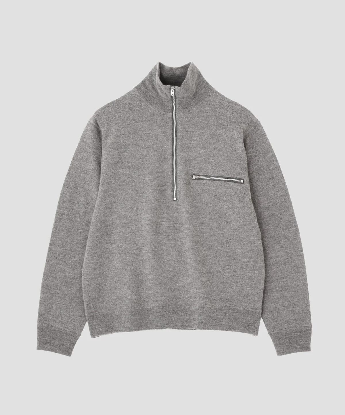 □YLÈVE / ULTRAFINE MERINO MILLED WOOL KNIT HALF ZIP PULL OVER
