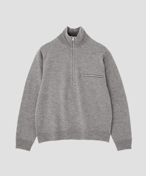 ■YLÈVE / ULTRAFINE MERINO MILLED WOOL KNIT HALF ZIP PULL OVER