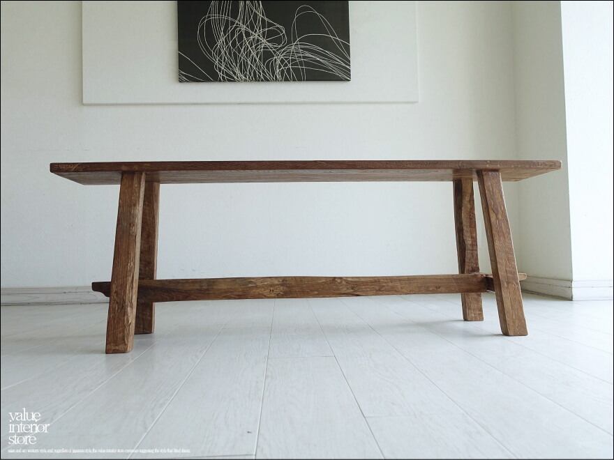 オールドチーク無垢材 ベンチBOL07 長椅子 古材家具 ダイニングベンチ 一枚板 ナチュラル 椅子 イス 三大銘木W134.5cm