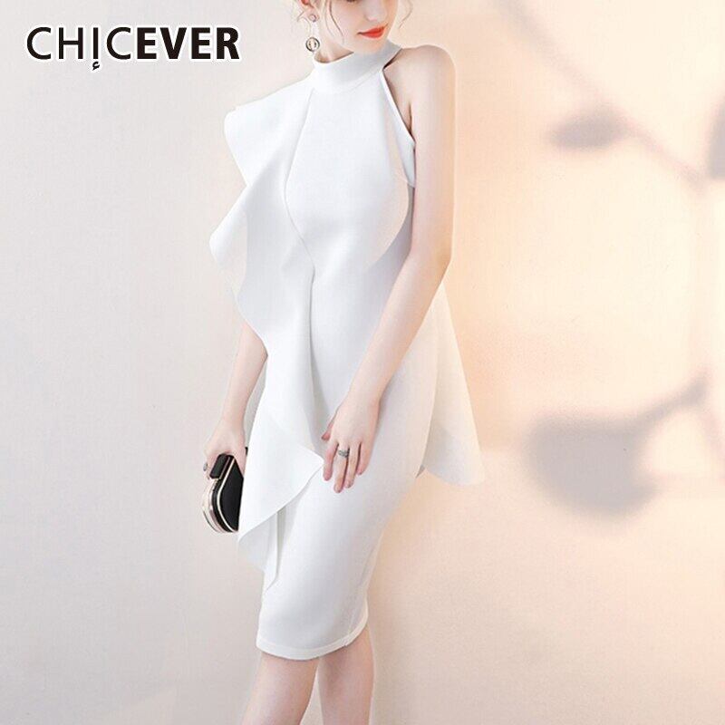 CHICEVERシースドレス女性スタンドカラーノースリーブパッチワークフリルストリートボディコンドレス2020 ラッフル 6base566403028534