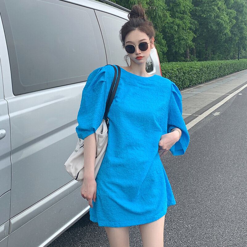 ホルタースリーブルーズトップス サマースタンダードTシャツ レトロ レース 夏物 レースアップ ガールズファッション52092883630