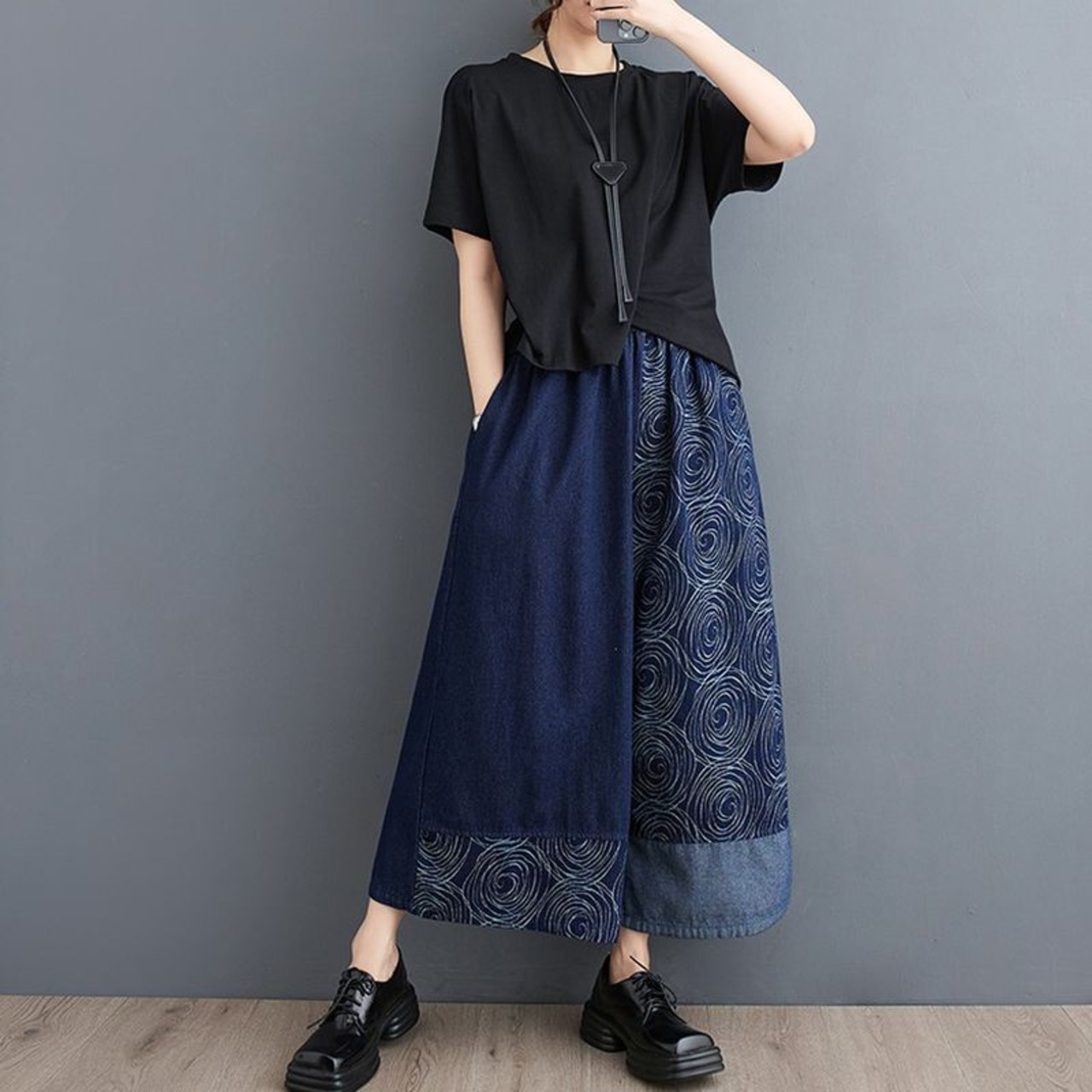 渦巻き柄 ワイドパンツ  00038