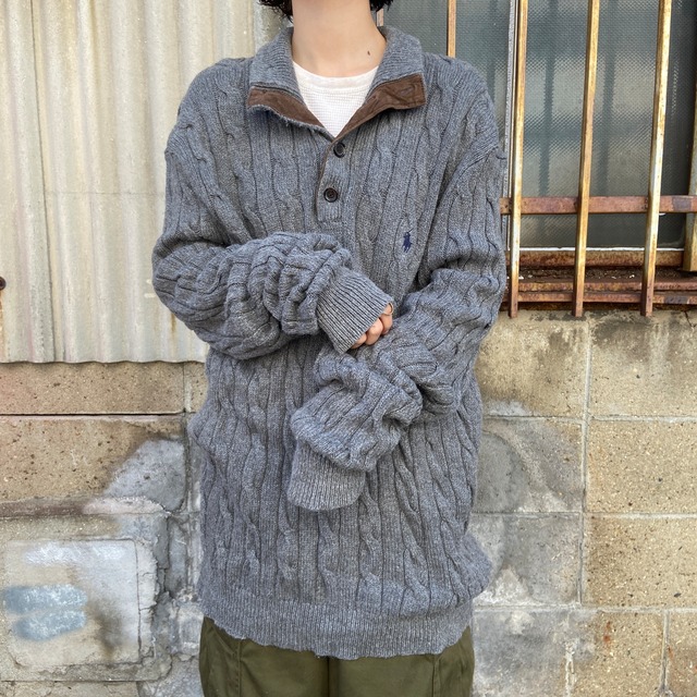 ポロ ラルフローレン ケーブル ハーフボタン シルク ニットセーター 