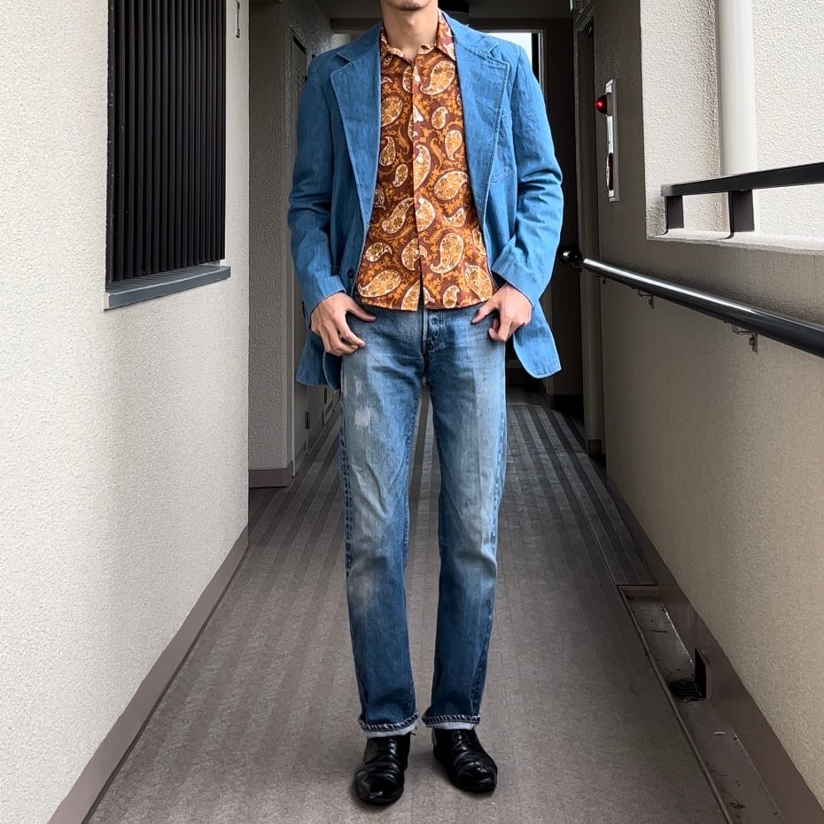 About 70s “Sears” 黒タグ 金色刺繍 Chambray tailored jacket 60年代 