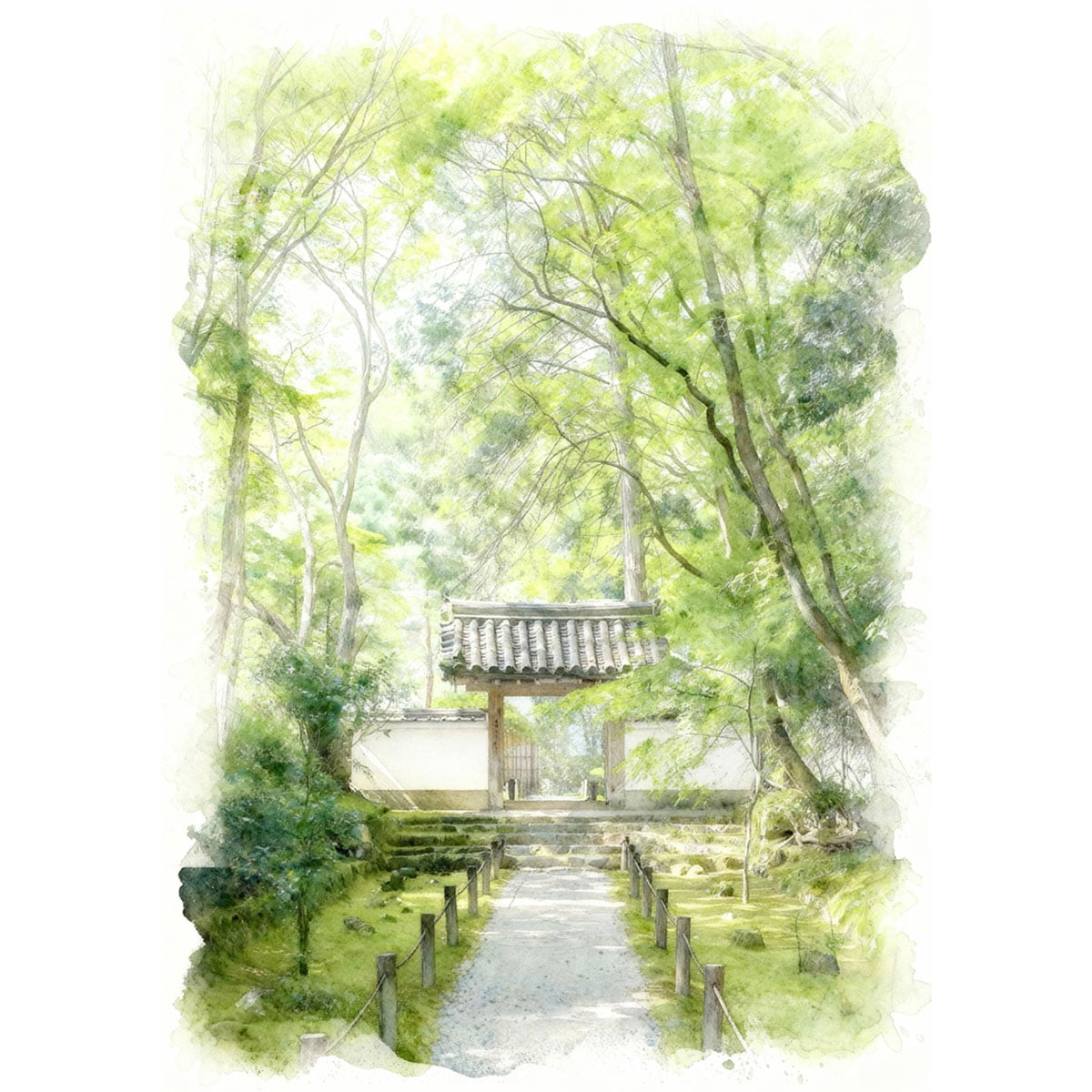 絵画(風景画) 日本 京都府 竹寺 地蔵院 インテリアアート額付き 水彩画