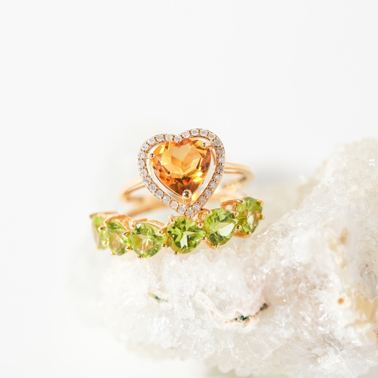 【K18 / 13号】シトリン x ダイヤモンド ハートリング