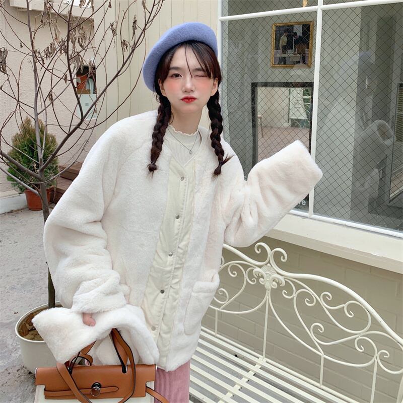アウター ジャケット リバーシブル ふわふわ もこもこ ルーズ ゆったり 冬 防寒 お出かけ カジュアル シンプル 大人女子 韓国 ファッション  レディース