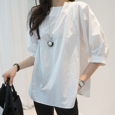 トップス レディース ブラウス シャツ プルオーバー パフスリーブ 袖あり 襟なし ミディアム ラウンドネック 七分袖 着回し 普段使い パーティー イベント オフィス ビジネス OL 通勤 学生 通学 デート お出かけ かわいい 大人可愛い 無地 きれいめ ゆったり ゆる S M L XL シンプル カジュアル 大人 上品 おしゃれ お洒落 かっこいい 大人可愛い 送料無料 クール セクシー エレガント モダン レトロ ルーズ 春 夏 10代 20代 30代 40代 50代 ホワイト ライトコーヒー