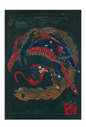 鳳凰図ポストカード（東町祭屋台天井絵・つね吉による水彩画）