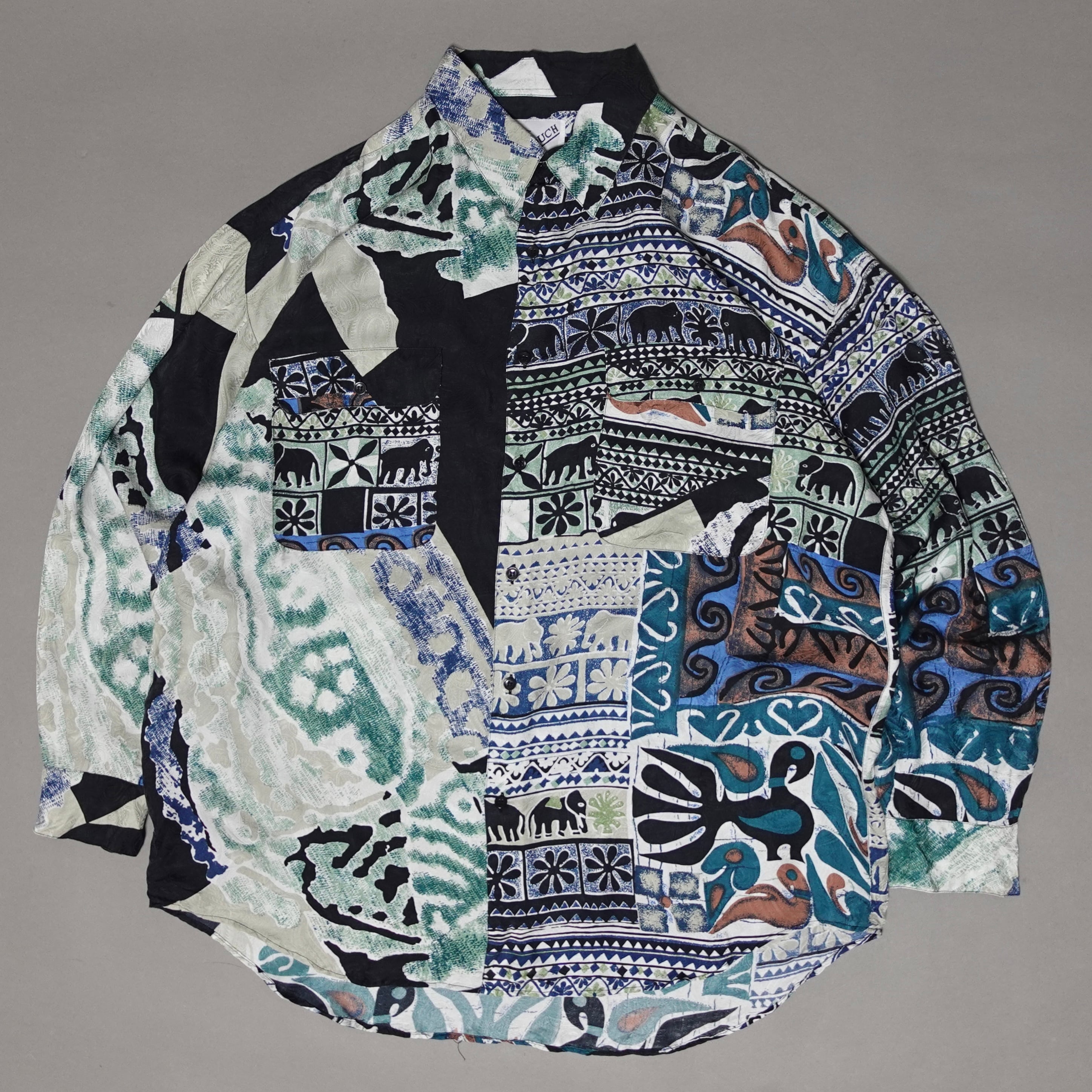 Dead stock 90's GOOUCH Silk 100% L/S shirt【XL】 007 | LIOT