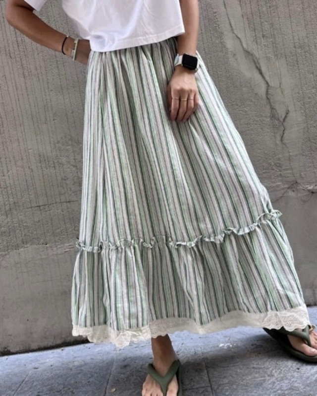 calm lace hem linen blend skirt <2color>