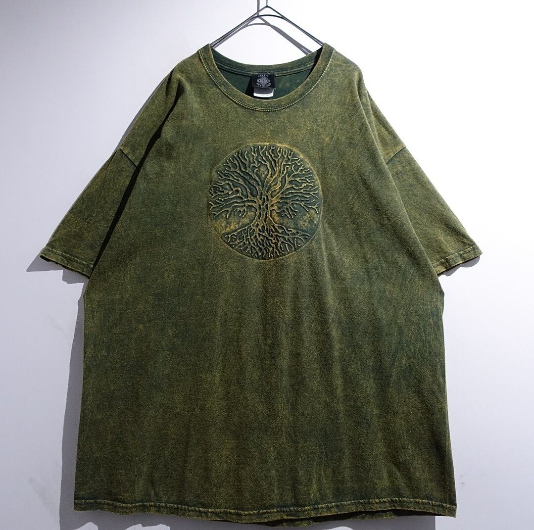 Green Stone Wash Foam Print Design T-shirt