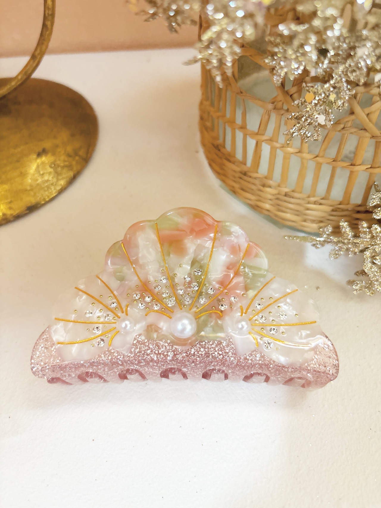 クリスタルシェル 貝のヘアクリップ