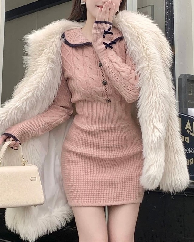 ケーブルパフスリーブニットワンピース（2 colors）　25W08193