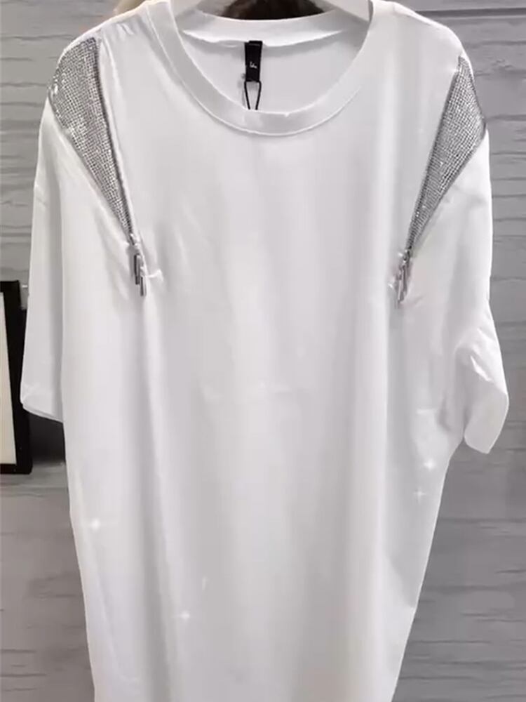 Tシャツ シャツ サマールーズドレス ラウンドネック 大きめサイズ 夏物 Oネック ミックスインファッション93866668747